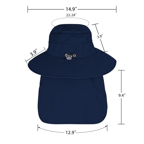 Sun Hats for Men Women Fishing Hat UPF 50+ Breathable Wide Brim Bucket Hats Summer UV Protection Safari Hat with Neck Flap - color: Navy Blue