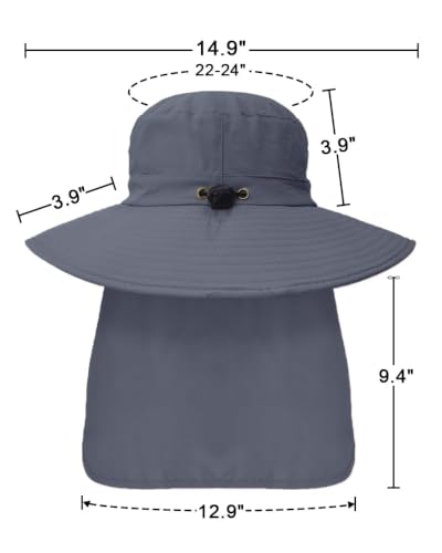 Outdoor Sun Hats with Stowable Neck Flap for Men Women UPF 50+ Mesh Summer Bucket Hat Wide Brim for Fishing Safari Hiking - color: Dark Grey