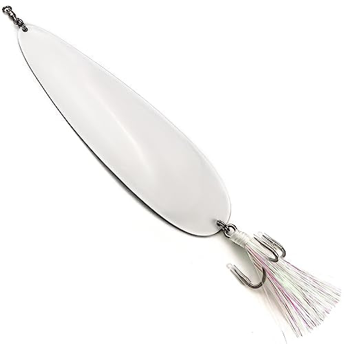 Magnum Flutter Spoon Jigging Lures, 8-9 Inch Large Hard Metal Sinking Trolling Casting Striper Fishing Spoon Baits for Striped Bass, Salmon, Walleye, Saltwater, Freshwater, Deep Sea Fishing - color: Classic - White Large Spoon, size: A - 8" Classic - 3.7o