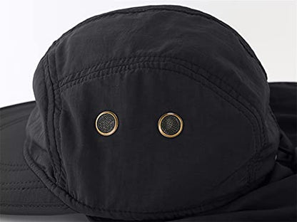 Connectyle Mens Foldable UV Protection Sun Hat with Removable Neck Flap Outdoor Adventure Sun Cap for Fishing Hiking Safari - color: Black