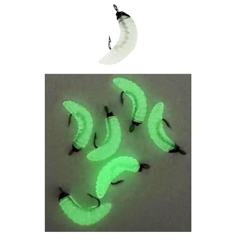 30pcs/Box 5 Colors PVC Maggots Fishing Baits Worms with 8# Hooks Glow Fishing Maggots/Grubs/Crappie Jigs Hooks for Trout, Crappie, Pan Fish, Bluegill