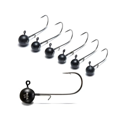 Nako 200% Sensitive Tungsten Ball Jig Heads - 5 Pack - No Chip Black - Tungsten Fishing Jig Heads, 1/32, 1/16, 1/8, 3/16, 1/4, 3/8oz, Damiki Rig Jig Heads - size: 3/8 oz - #3/0 Hook - 5 Pack