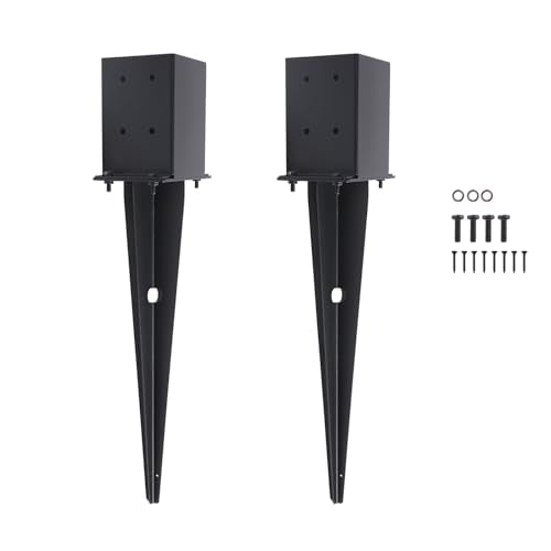 2 Pcs 22-inch 4"x4" Fence Post Anchor Ground Spike(Internal 3.6"x3.6") | Metal Post Stake Ground With Black Powder-Coated|Fence Stakes Post Base For Deck|Fence|Porch|Railing|Mailbox - size: 2, style: 4"x 4"