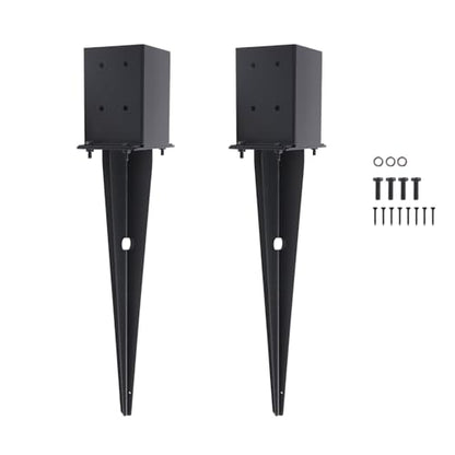 2 Pcs 22-inch 4"x4" Fence Post Anchor Ground Spike(Internal 3.6"x3.6") | Metal Post Stake Ground With Black Powder-Coated|Fence Stakes Post Base For Deck|Fence|Porch|Railing|Mailbox - size: 2, style: 4"x 4"