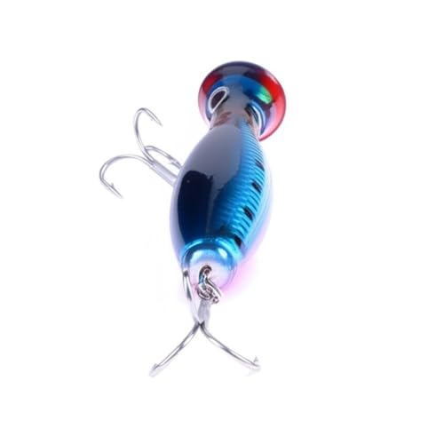 Large Top Water Popper 4.75 in/1.5 oz Lure Artificial Seal Lure 3D Eyes Hard Popper with Hooks and Ring for Saltwater Offshore, Surf Fishing, Bass, Bluefish, Giant Jack - color: Blue