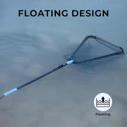 Calamus Triangle Fishing Net, Foldable, Lightweight & Strong Landing Net with Non-Slip Elastomer Handle, Built-in Elastic Lanyard and Belt Clip, Fishing Gear - Gift for Men - style: 60" Full - Floating Net (Telescopic Pole)