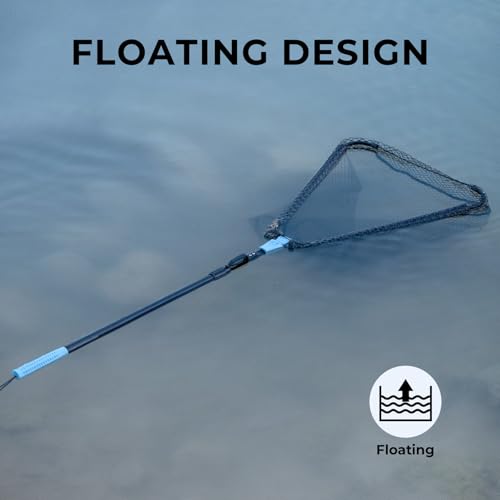 Calamus Triangle Fishing Net, Foldable, Lightweight & Strong Landing Net with Non-Slip Elastomer Handle, Built-in Elastic Lanyard and Belt Clip, Fishing Gear - Gift for Men - style: 60" Full - Floating Net (Telescopic Pole)