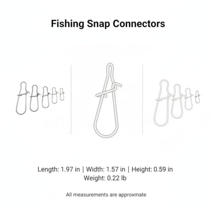 Gourd-Shape Stainless Steel Lure Snaps, Silver Finish Quick-Change Connectors for Saltwater and Freshwater Fishing Tackle (100-Pack Assorted Sizes) - size: 1.97 x 1.57 x 0.59"