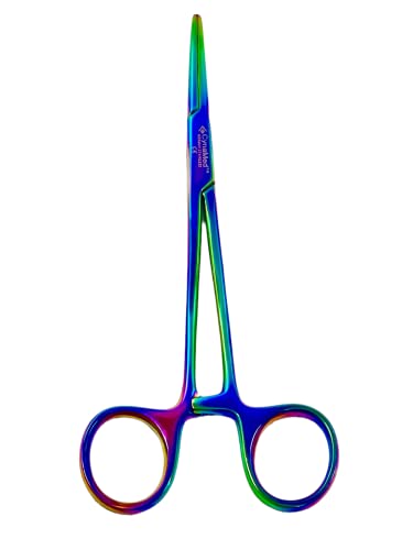 Premium Hemostat Forceps Set 5.5 Inch – Stainless Steel Straight & Curved Hemostat Pliers for Piercing, Fishing, Jewelry Making, Craft & Multi-Purpose Use Multi Rainbow Titanium Coated