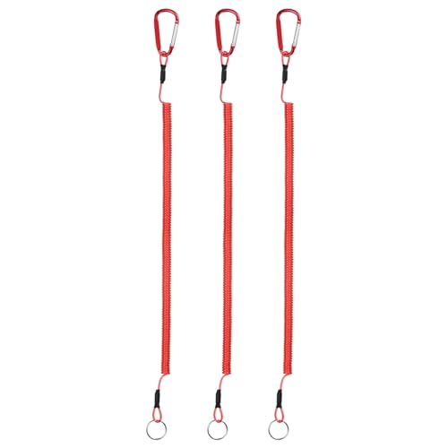 16.54IN Retractable Safety Coiled Lanyard [3PCS] - Steel Wire Fishing Rod Safety Lanyard Use for Pliers Boating - color: Red