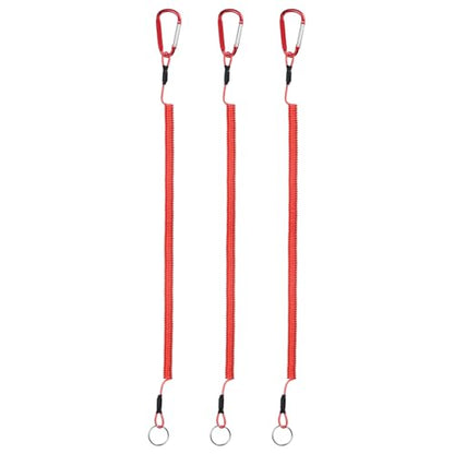 16.54IN Retractable Safety Coiled Lanyard [3PCS] - Steel Wire Fishing Rod Safety Lanyard Use for Pliers Boating - color: Red
