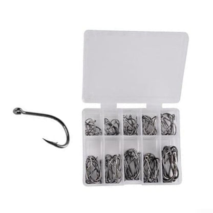 High Carbon Steel Fishing Hooks Set, Assorted Sizes Fly Fishing Hook Kit with Plastic Box, Barbed Terminal Tackle for Freshwater Saltwater Angling, 100 or 500 Pieces(500 per box) - size: 500 per box