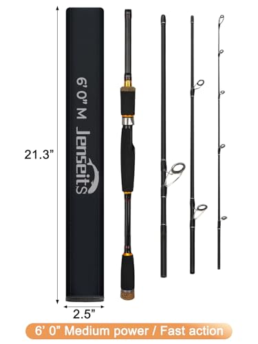 Jenseits 7FT Fishing Rod, 24T Carbon Fiber Telescopic & 4-Piece Travel Rod, Spin and Cast Options, Stainless Steel Guides with Ceramic Inserts, for Bass, Trout, Catfish, Freshwater & Inshore Fishing - size: Spin-6ft-Medium-Fast