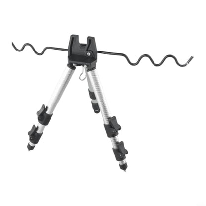 Aluminum Alloy Telescopic Fishing Rod Holder Tripod Stand, Collapsible Pole Bracket with Ground Spikes and Hook for Stability, Supports Up to 7 Rods - color: A Silver