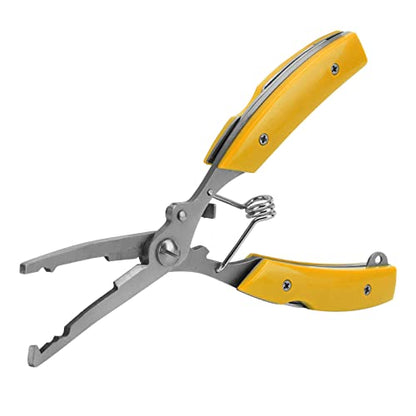 Fishing Pliers Multifunctional Stainless Steel Fishing Scissors with 2 Blades Braid Line Cutters Hook Remover - color: Yellow