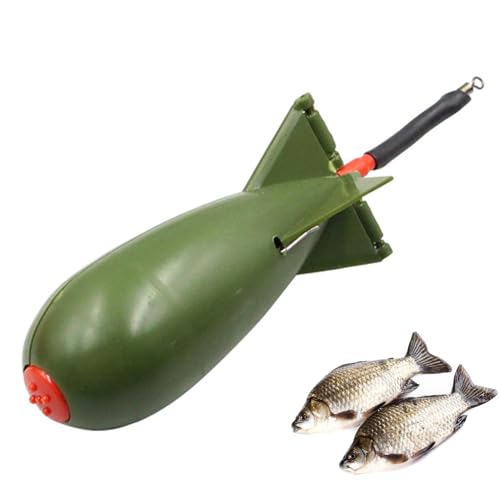 Fishing Bait Feeder | Carp Fishsing Feeder with Rocket Shape | Spod Bombs | Float Lure Bait Holder Container, Spomb Pellet Feeders for Fishing Accessories - color: Green