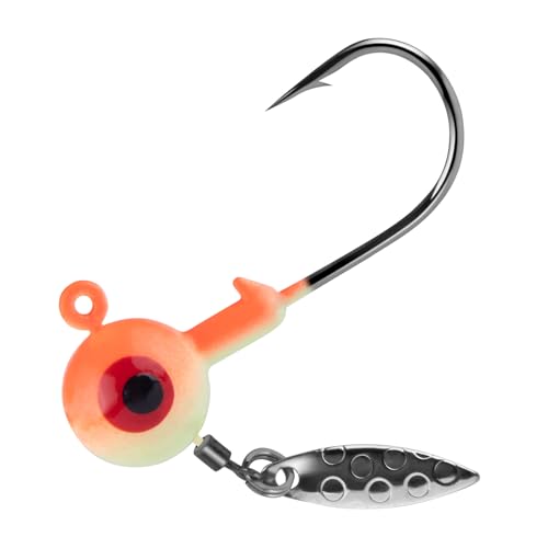Dr.Fish 10 Pack Underspin Jigs Heads Freshwater Fishing Jig Spinner Stand up Swimbait Bass Walleye Fishing Hooks Willow Blade Round Bottom - color: Orange and White, size: 1/4oz