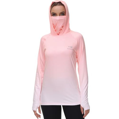 BASSDASH Women's Fishing Hoodie Shirt with Face Mask Thumb Holes UPF 50+ FS23W - color: Peach Spot Gradient, size: Medium