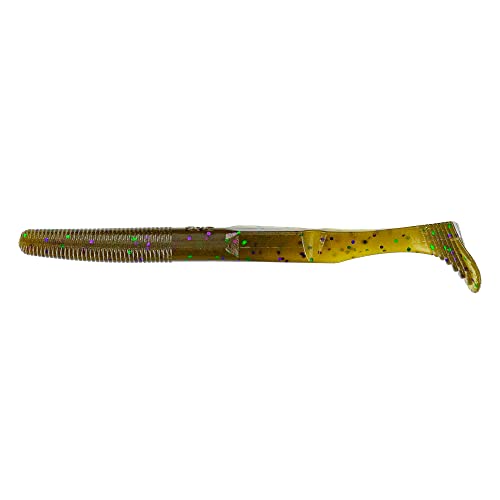Yamamoto 5.5" Swimming Senko Soft Worm Paddle Tail Fishing Swim Bait Lures - 7 Pack - color: Green Pumpkin with Large Green & Purple Flake, size: One Size
