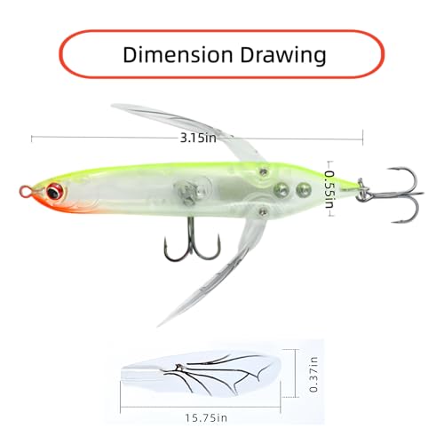opwater Crawler Walks On Water Dragonfly Big Bass Blow Ups Great Fishing Gift Great for Freshwater Fishing - color: Clear Yellow