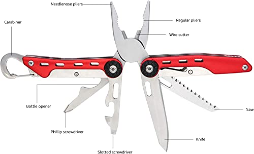 Amazon Basics 10-in-1 Stainless Steel Multitool for Hiking and Survival Gear with Needlenose Pliers, Wire Cutter, Saw, Safety Lock, Nylon Sheath, Red - color: Red, size: 10-in-1