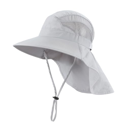 Home Prefer UPF50 Wide Brim Kids Sun Hat Neck Flap Boys Girls Sun Protection Hat for Beach Fishing - color: Light Grey, size: 4-8 Years