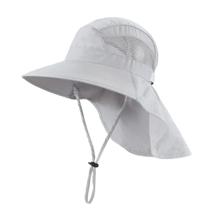 Home Prefer UPF50 Wide Brim Kids Sun Hat Neck Flap Boys Girls Sun Protection Hat for Beach Fishing - color: Light Grey, size: 4-8 Years
