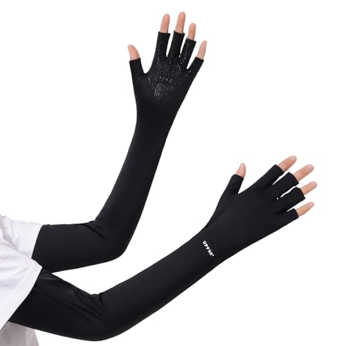 Full Finger UV Protection Gloves Driving Gloves Women, Breathable Touchscreen UPF Glove Sun Protection Glove - color: Charcoal Black, size: One Size