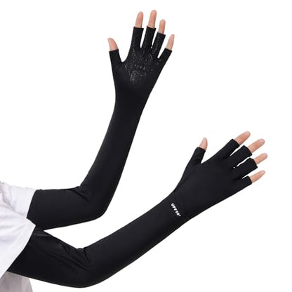 Full Finger UV Protection Gloves Driving Gloves Women, Breathable Touchscreen UPF Glove Sun Protection Glove - color: Charcoal Black, size: One Size