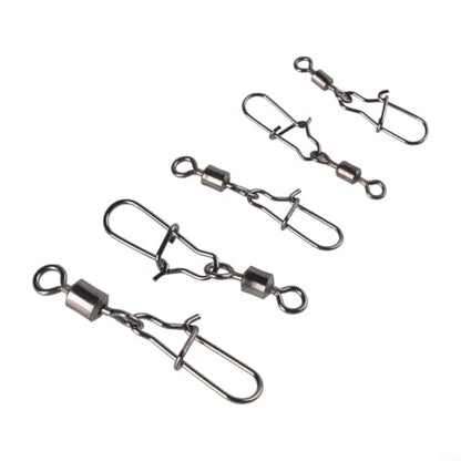 Fishing Swivels and Snaps Connector Assortment Kit 4# 6# 8# 10# 12# Copper Iron Wear-Resistant Tackle for Freshwater Saltwater Fishing Black 50 Pieces