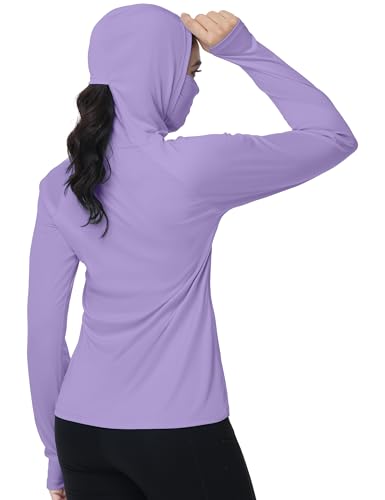 isnowood Women's Sun Protection Hoodie, UPF 50+ Hiking Fishing Shirt, Long Sleeve UV Rash Guard with Face Mask Lightweight Purple
