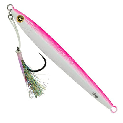 Hogy Big-Game Sand EEL Jig - Tuna Fishing Lure Knife-Style Deep Water Jig | Knife-style deep water jig with heavy-duty assist hooks for Tuna, Striped Bass, Groundfish & saltwater fishing. - color: Pink, size: 10/0 - 12oz