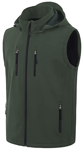 CREATMO US Men's Casual Lightweight Warm Thin Outerwear Vest Windbreaker Sleeveless Jacket With Removable Hood - color: Army Green, size: X-Large