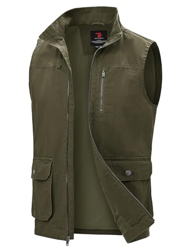 TBMPOY Men's Lightweight Vest Cotton Stylish Sleeveless Travel Casual Work Canvas Outerwear Utility Jacket Fishing Hiking - color: Army Green, size: Small