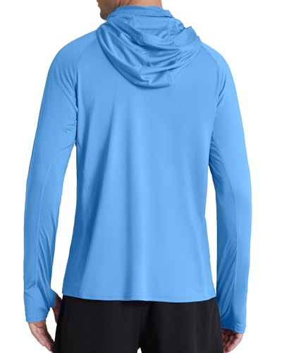 Roadbox Men's UPF 50+ Hooded Fishing Shirts Long Sleeve Sun Protection Hoodie, Hiking Running Swimming Rash Guard with Mask - color: Medium Blue, size: X-Large