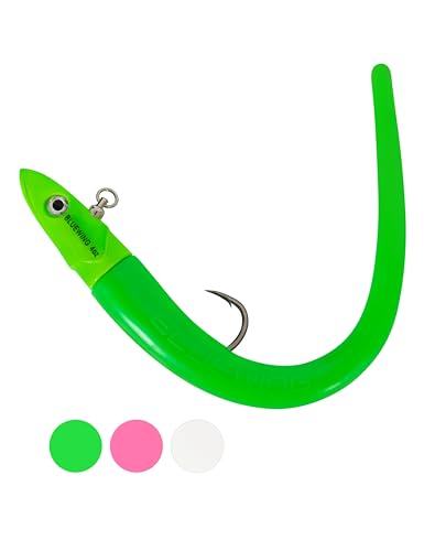 BLUEWING Jig Heads Saltwater 2oz,3oz,4oz,5oz,6oz,7oz Swimming Jigheads 1pc with High Carbon Steel Swing Hook and 6in/9in Replacement Tail Big Game Fishing Lures - color: Swimming Jig - Green, size: 6oz Head - 6in Tail