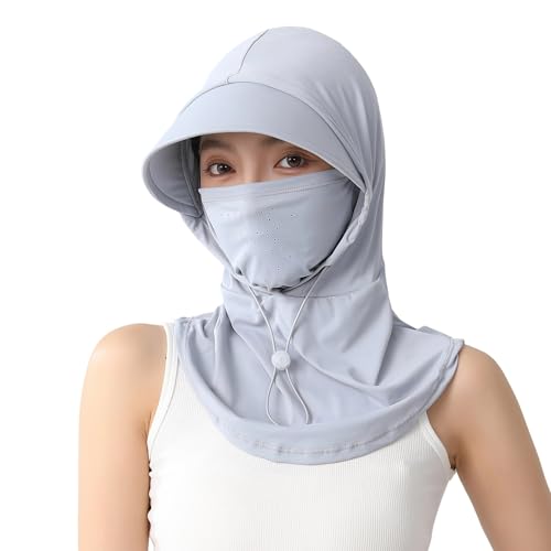 3 in 1 Summer Cooling Balaclava Breathable Sun UV Protection Hood Face Mask with Ear Loops for Men Women - color: Light Gray