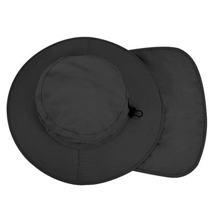 Sun Hats for Men Women, UPF50+ Protection Safari Hat,Wide Brim Fishing Hat with Neck Flap,Bucket Hats for Beach Hiking - color: Blacksleeves