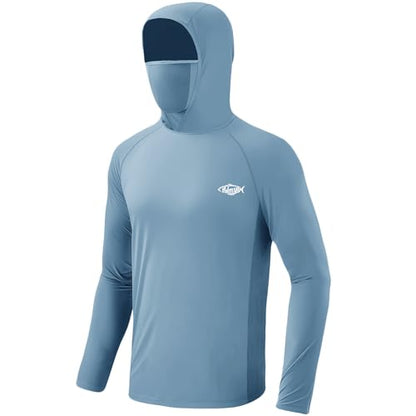 Palmyth Fishing Hoodie for Men Long Sleeve Sun Protection UV UPF 50+ Shirts - color: Airy Blue / Sail Ale, size: Medium