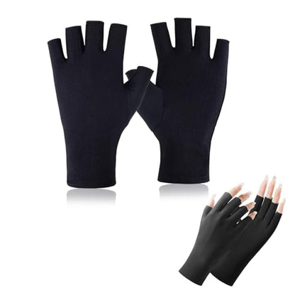 Utaly Women Sunblock Fingerless Gloves Non-Slip UV Protection Driving Riding Summer Outdoor Gloves for Women Girls - color: Black