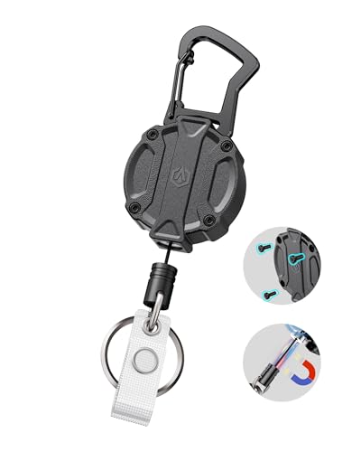 Autonomier 1Pack Heavy Duty Retractable Keychain, Unbreakable Embedded Body with 30.5" Dyneema Cord, Tactical ID Badge Holder Reel Carabiner Clip with Secure Magnetic Closure for Men, Holds 25oz - size: 1 Pack