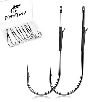 FishTrip Baitholder Worm Hooks, 30 Pack 3X Long Shank Bait Holder Fish Hook Double Barbed for Bass Fishing Freshwater Saltwater - size: 4/0_30pcs