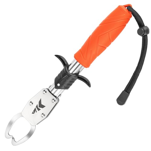 KastKing Paradox 9" Lip Grip, Corrosion-Resistant Stainless Steel Fish Landing Tool with Non-Slip Elastomer Handle, Easy-Use Trigger,and Adjustable Wrist Strap for Secure Fishing - style: A: 9'' Lip Grip