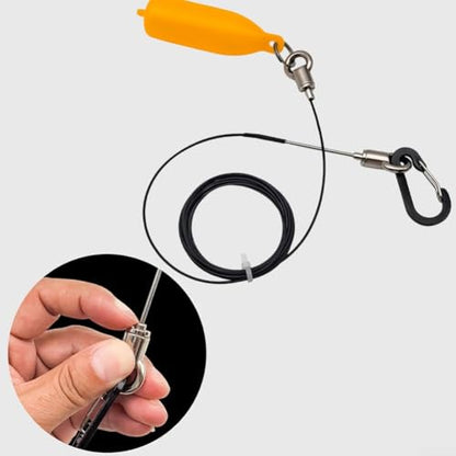 Portable Fish Tether For Live Fish Storage: Coated Stainless Steel Cable, Quick-Release Carabiner Clip, Orange PVC Foam Floats – 2M To 6M