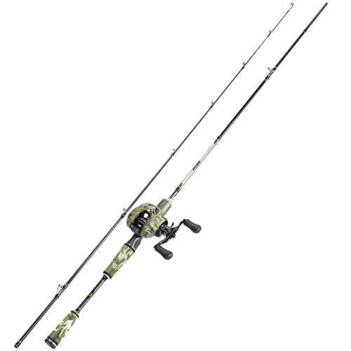 Sougayilang Baitcaster Combo, 30Ton+24Ton Graphite 2-Piece Blanks Casting Fishing Rod,SuperPolymer Handle,“S” Style Hook Keeper with Camo Baitcasting Reel - color: Camo 762-Right Hand