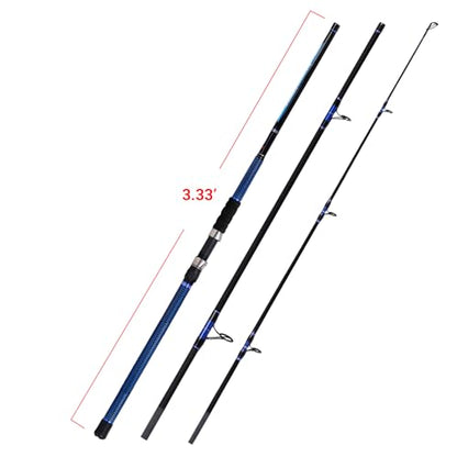 Fiblink Surf Fishing Rod Carbon Surf Spinning Rod Portable Travel Saltwater Beach Blue Surf Rod with SuperPolymer Handle 8'6"/9'/10'/12'/15' - style: 10'-3pc-mh Spin