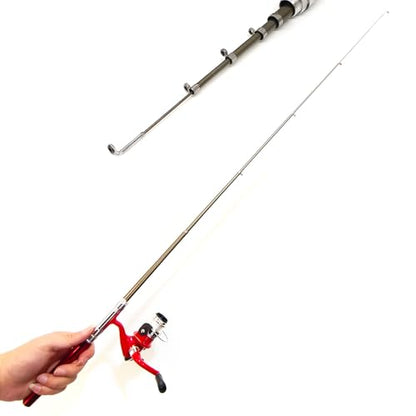 Compact Pocket Telescopic 38inch Mini Pen Fishing Rod Spinning Reel Combos Pen Folded Fishing Pole Spinning Wheel Gift for River, Lake, Reservoir, Ice Fishing and So On - color: Red