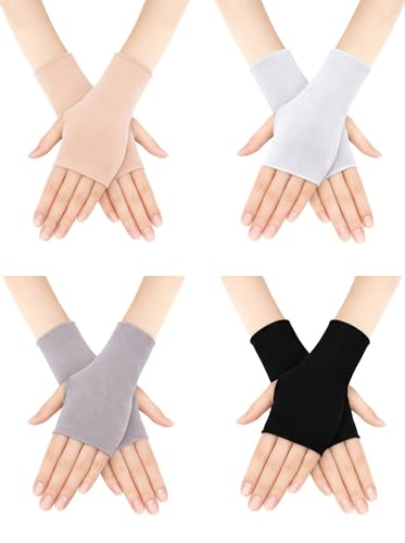 Bememo 4 Pack Sun Protection UV Gloves Driving Sun Gloves Cooling Fingerless Wrist Length Glove for Women Gel Manicure - color: Classic Color