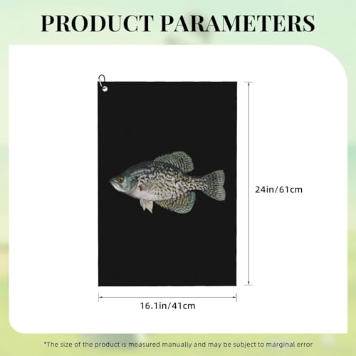 Crappie Fish Microfiber Golf Towel, 16x24 Waffle Pattern with Carabiner Clip, Tri-Fold Large Golf Ball Towels, Golf Bag Accessories for Men Women, Golf Gift