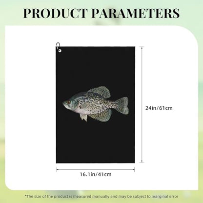Crappie Fish Microfiber Golf Towel, 16x24 Waffle Pattern with Carabiner Clip, Tri-Fold Large Golf Ball Towels, Golf Bag Accessories for Men Women, Golf Gift
